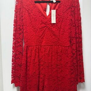 Red Lace Long Sleeve Romper
